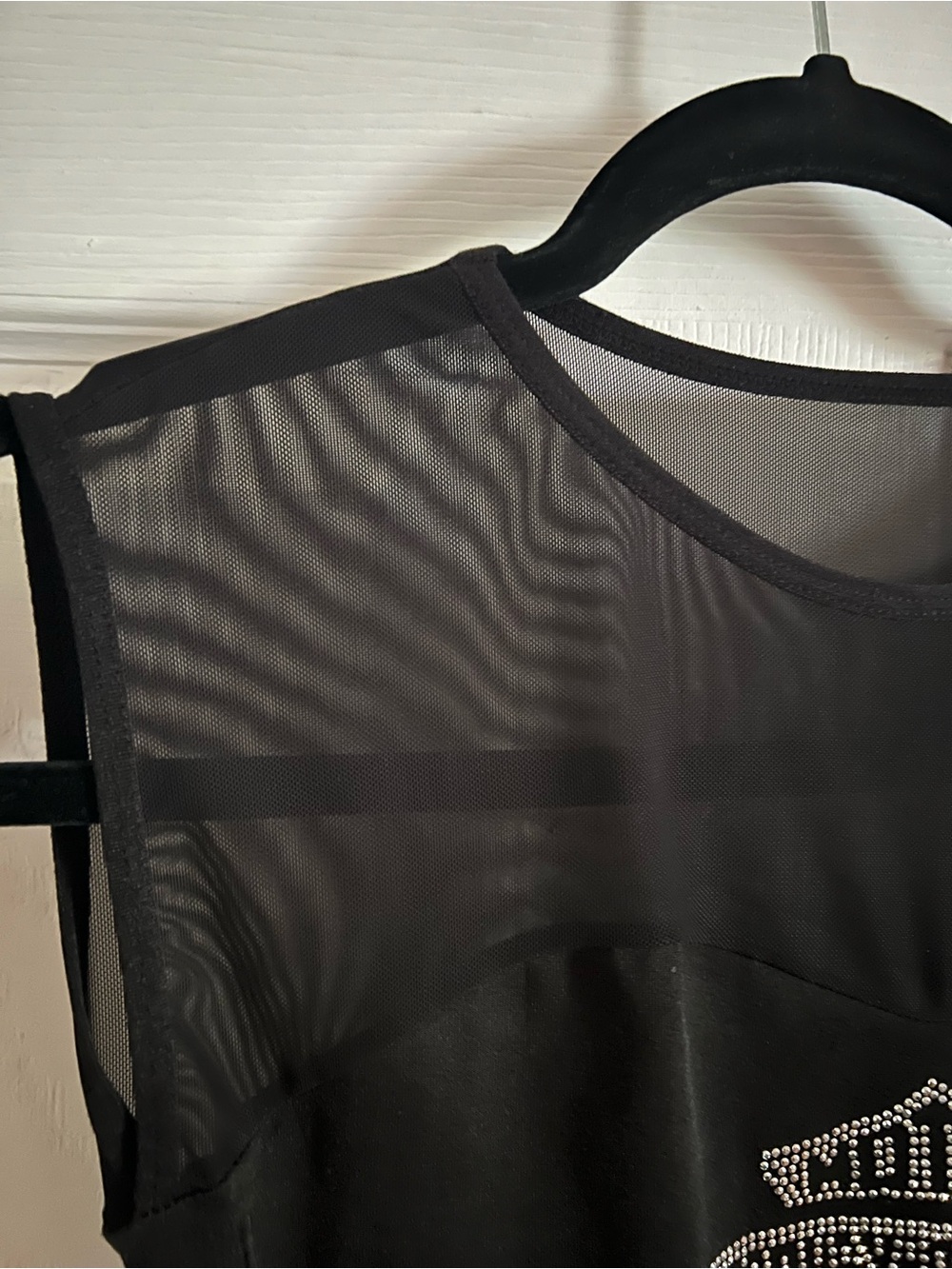 Black Sleeveless Mesh Yoke Top with Rhinestone Harley Davidson Logo - Picture 2 of 5